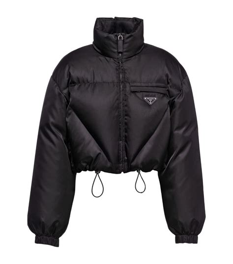 prada nylon belted jacket in black|prada nylon cropped puffer jacket.